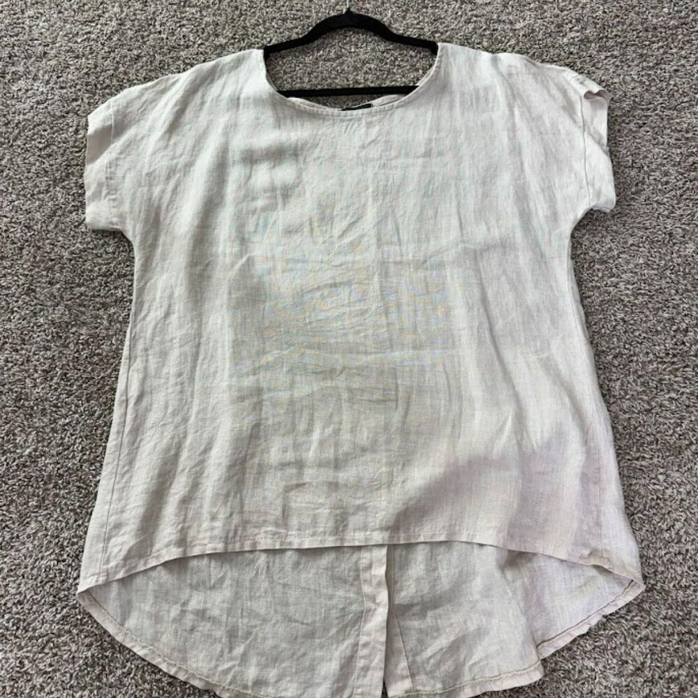 Terzo Millennio 100% Linen Short Sleeve Shirt Womens Medium Boho Tunic